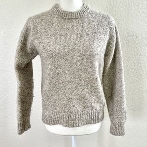 80's Vintage Rugged American Size Medium Tan Cream Wool Blend Grandpa Sweater